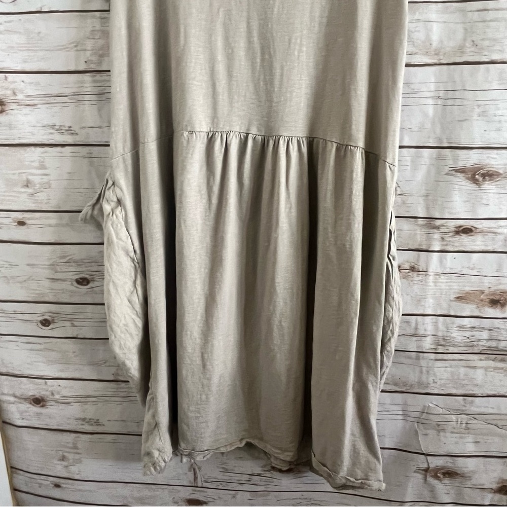 Lagenlook Beige Casual Dress with Pockets Made in Italy Medium - Picture 9 of 9